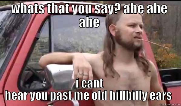 WHATS THAT YOU SAY? AHE AHE AHE I CANT HEAR YOU PAST ME OLD HILLBILLY EARS  Almost Politically Correct Redneck