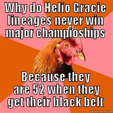 WHY DO HELIO GRACIE LINEAGES NEVER WIN MAJOR CHAMPIOSHIPS BECAUSE THEY  ARE 52 WHEN THEY GET THEIR BLACK BELT Anti-Joke Chicken