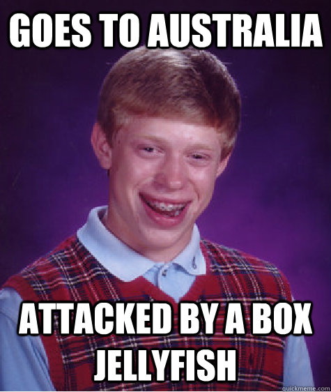 Goes to Australia attacked by a box jellyfish  Bad Luck Brian