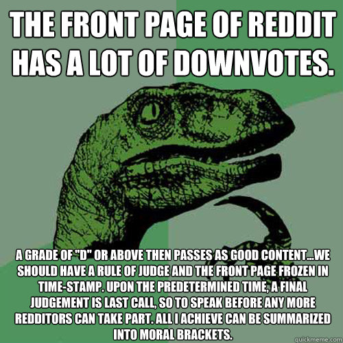 The front page of reddit has a lot of downvotes. a grade of 