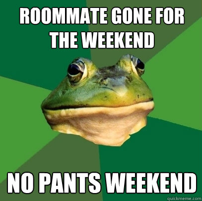 Roommate gone for the weekend no pants weekend  Foul Bachelor Frog