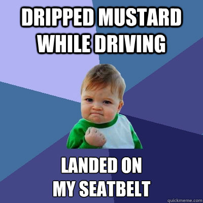 dripped mustard while driving landed on
my seatbelt  Success Kid