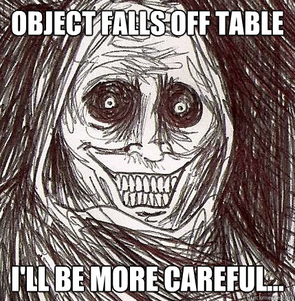 Object falls off table I'll be more careful...  Horrifying Houseguest