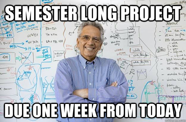 Semester long project Due one week from today - Semester long project Due one week from today  Engineering Professor