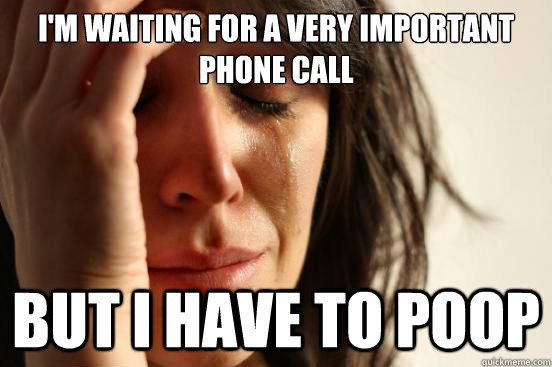 I'm waiting for a very important phone call but I have to poop  First World Problems