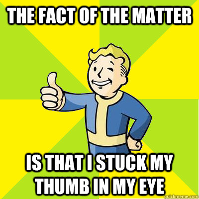 the fact of the matter is that i stuck my thumb in my eye  Fallout new vegas