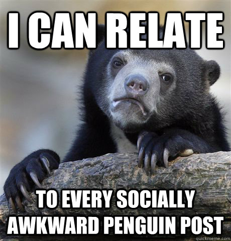 i can relate to every socially awkward penguin post - i can relate to every socially awkward penguin post  Confession Bear