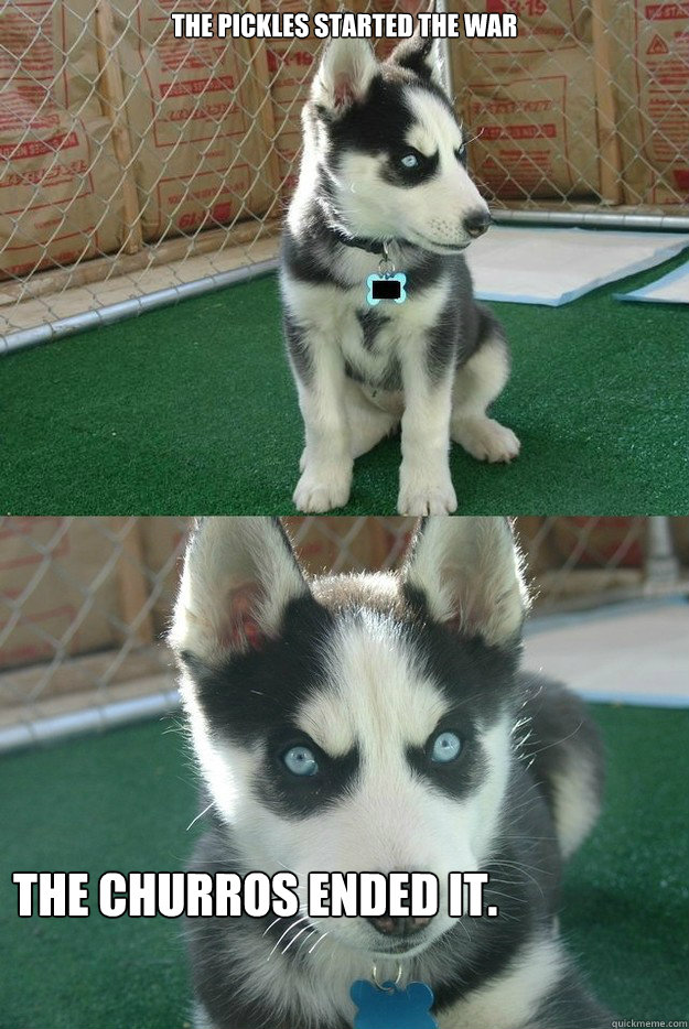 The Pickles started the war The churros ended it. - The Pickles started the war The churros ended it.  Insanity puppy