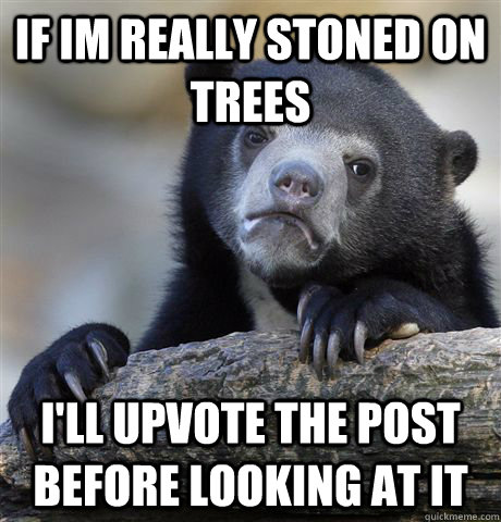 If im really stoned on trees i'll upvote the post before looking at it  Confession Bear