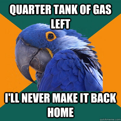 Quarter tank of gas left I'll never make it back home  Paranoid Parrot