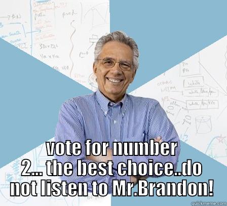 crazy vote -  VOTE FOR NUMBER 2... THE BEST CHOICE..DO NOT LISTEN TO MR.BRANDON! Engineering Professor