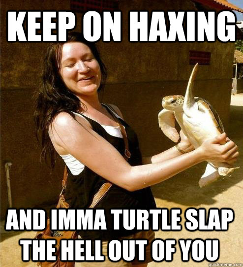 Keep on Haxing and imma turtle slap the hell out of you  