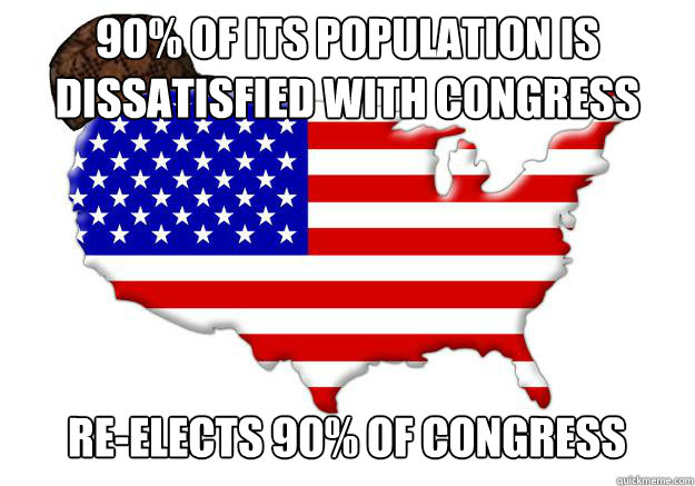 90% of its population is dissatisfied with congress re-elects 90% of congress  Scumbag america