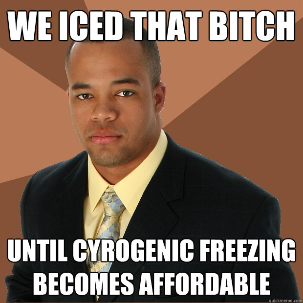 we iced that bitch until cyrogenic freezing becomes affordable  Successful Black Man