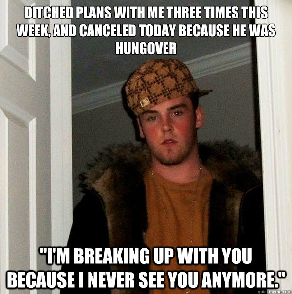 Ditched plans with me three times this week, and canceled today because he was hungover 