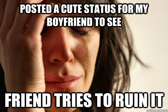 posted a cute status for my boyfriend to see friend tries to ruin it  First World Problems