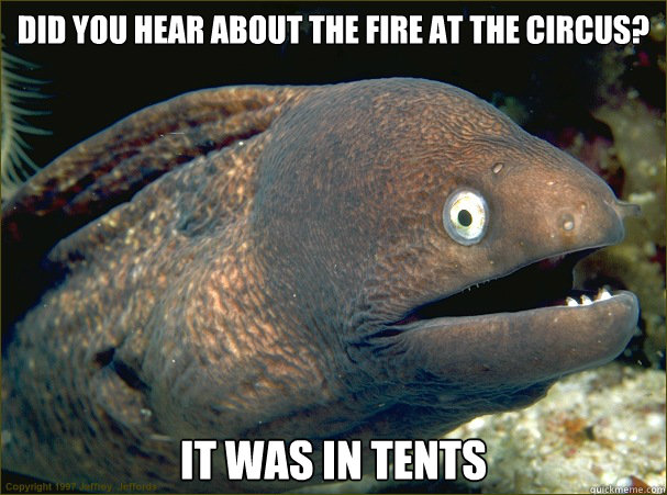 Did you hear about the fire at the circus? It was in tents  Bad Joke Eel