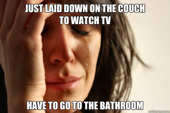 Just laid down on the couch 
to watch TV Have to go to the bathroom  First World Problems