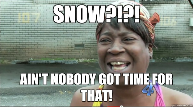 snow?!?! Ain't nobody got time for that!  Sweet Brown