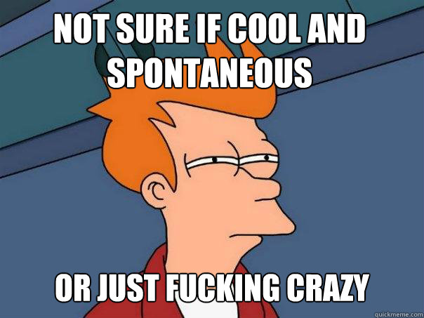 Not sure if Cool and Spontaneous OR just fucking crazy  Futurama Fry