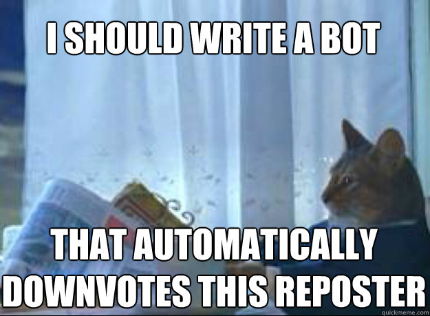 I should write a bot that automatically downvotes this reposter  I should buy a boat cat