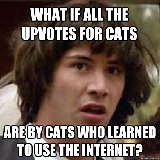 what if all the upvotes for cats are by cats who learned to use the internet?  conspiracy keanu