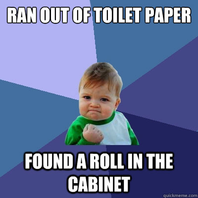 ran out of toilet paper  found a roll in the cabinet - ran out of toilet paper  found a roll in the cabinet  Success Kid