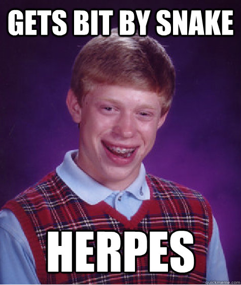 gETS bit by snake herpes  Bad Luck Brian