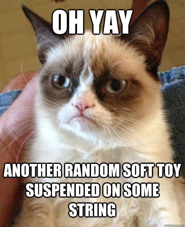 oh yay another random soft toy suspended on some string  Grumpy Cat