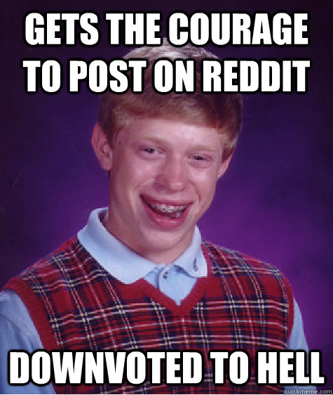 Gets the courage to post on reddit Downvoted to hell  Bad Luck Brian
