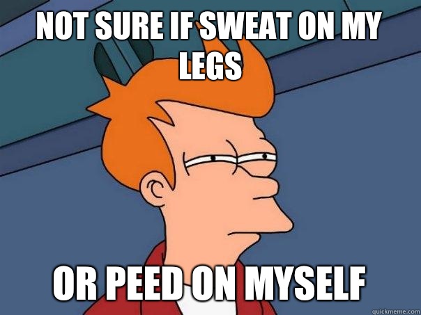 Not sure if Sweat on my legs Or peed on myself  Futurama Fry