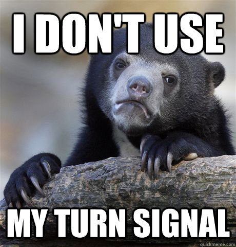 I don't use my turn signal  Confession Bear