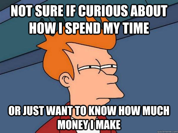 Not sure if curious about how I spend my time Or just want to know how much money I make  Futurama Fry