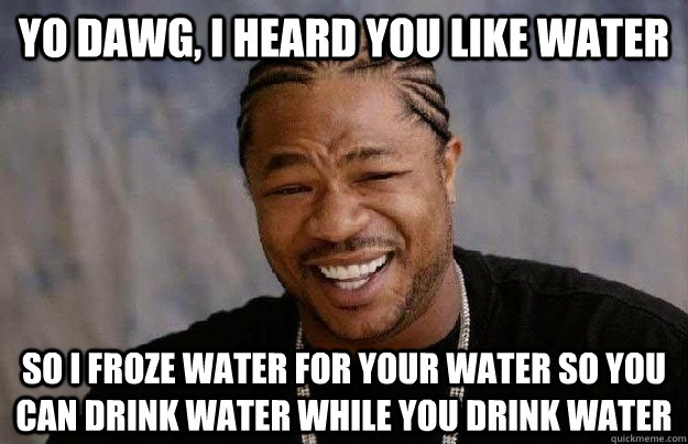 Yo dawg, i heard you like water So I froze water for your water so you can drink water while you drink water  