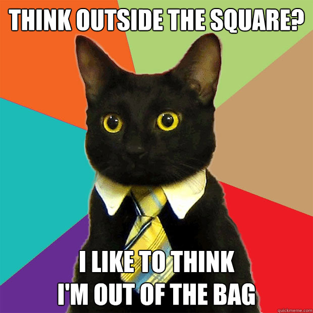 think outside the square? i like to think
i'm out of the bag  Business Cat