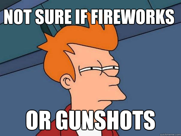 not sure if fireworks or gunshots - not sure if fireworks or gunshots  Futurama Fry