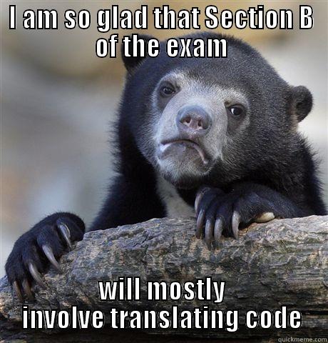 When revising for Computer Architecture - I AM SO GLAD THAT SECTION B OF THE EXAM WILL MOSTLY INVOLVE TRANSLATING CODE Confession Bear