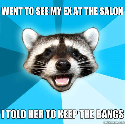 Went to see my ex at the salon I told her to keep the bangs  Lame Pun Coon