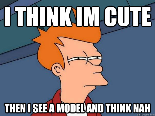 i think im cute then i see a model and think nah - i think im cute then i see a model and think nah  Futurama Fry