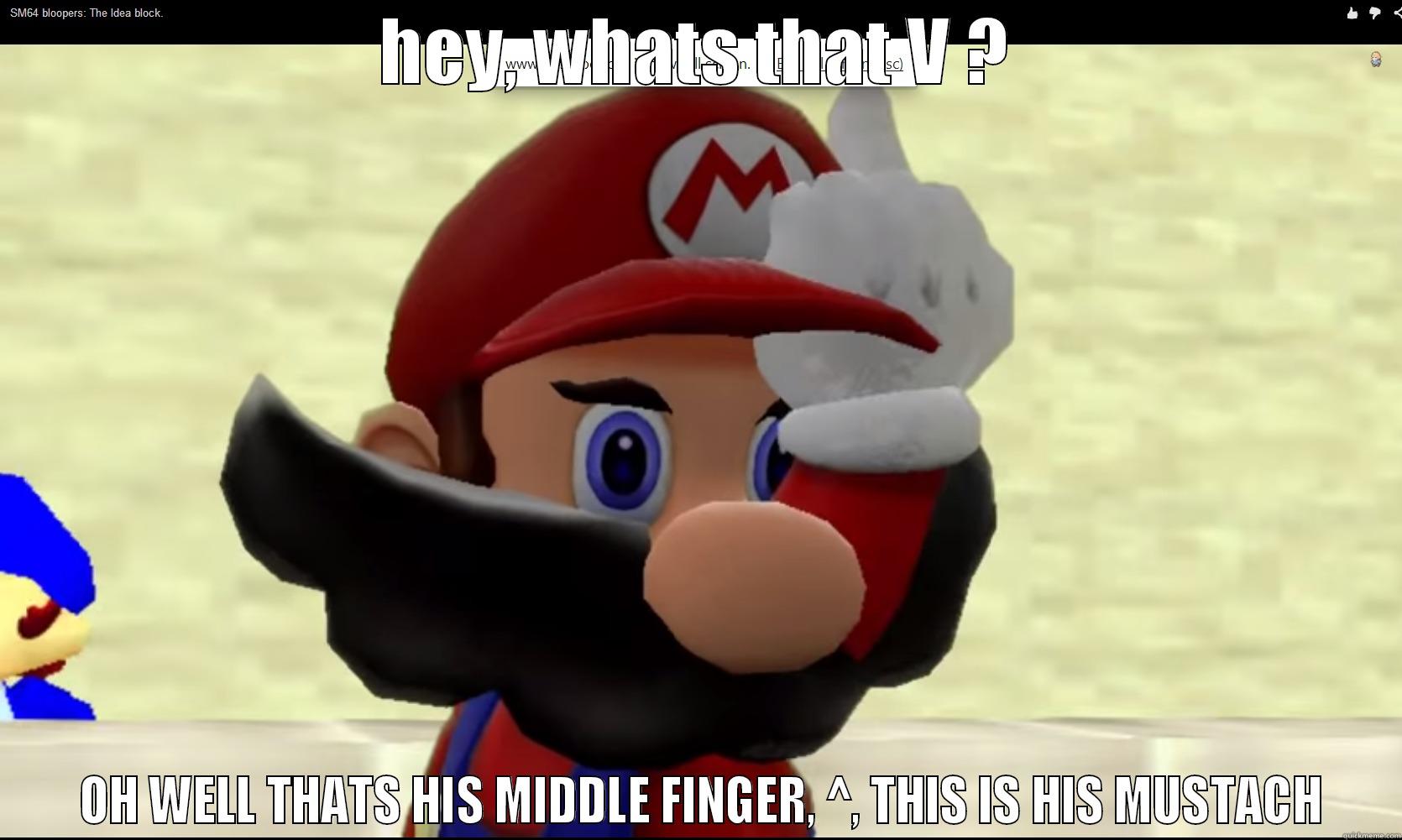 MARIO'S MIDDLE FINGER - HEY, WHATS THAT V ?  OH WELL THATS HIS MIDDLE FINGER, ^, THIS IS HIS MUSTACH Misc