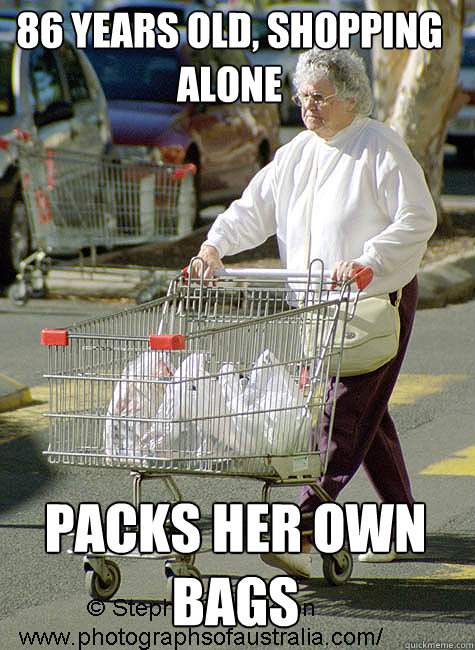 86 years old, shopping alone packs her own bags - 86 years old, shopping alone packs her own bags  Misc