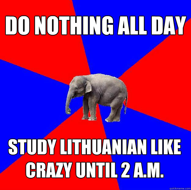 DO NOTHING ALL DAY STUDY LITHUANIAN LIKE CRAZY UNTIL 2 A.M. - DO NOTHING ALL DAY STUDY LITHUANIAN LIKE CRAZY UNTIL 2 A.M.  Foreign language elephant