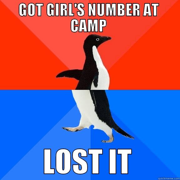 GOT GIRL'S NUMBER AT CAMP LOST IT Socially Awesome Awkward Penguin