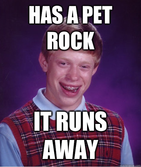 Has a Pet rock it runs away  Bad Luck Brian