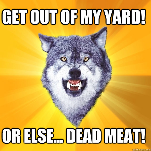 GET OUT OF MY YARD! OR ELSE... DEAD MEAT!  Courage Wolf