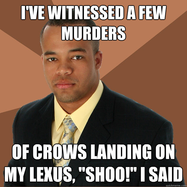 I've witnessed a few murders of crows landing on my lexus, 