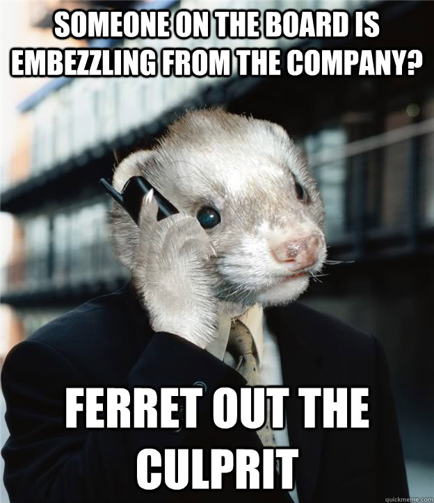 Someone on the board is embezzling from the company? Ferret out the culprit - Someone on the board is embezzling from the company? Ferret out the culprit  Executive Ferret