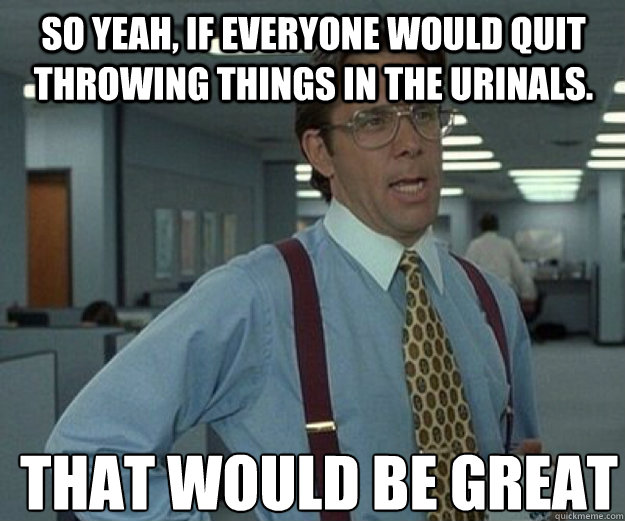 So yeah, if everyone would quit throwing things in the urinals. THAT WOULD BE GREAT  that would be great