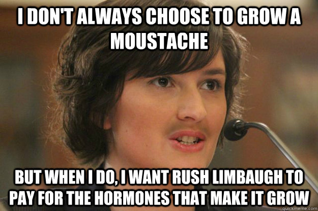 I don't always choose to grow a moustache But when I do, I want Rush Limbaugh to pay for the hormones that make it grow  Slut Sandra Fluke