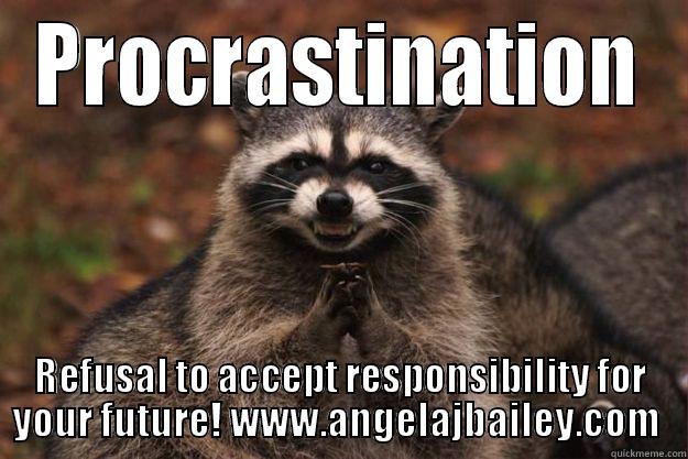 PROCRASTINATION REFUSAL TO ACCEPT RESPONSIBILITY FOR YOUR FUTURE! WWW.ANGELAJBAILEY.COM  Evil Plotting Raccoon